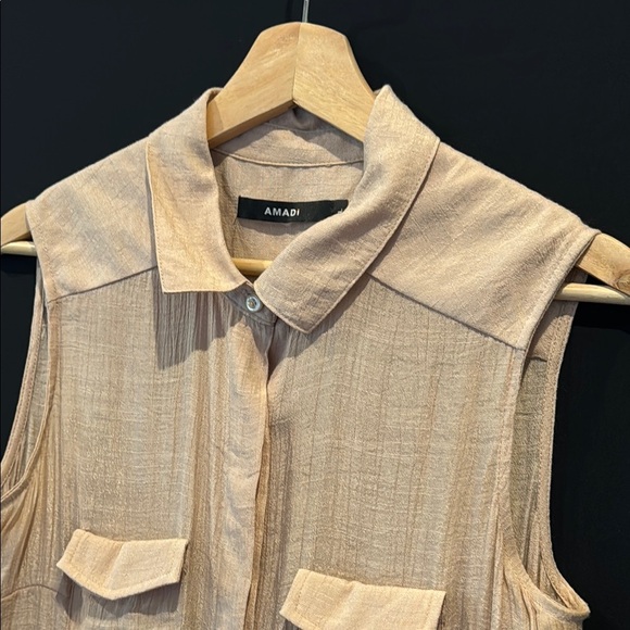 Amadi Sleeveless Beige Long Button Down Dress, Large - Picture 6 of 8